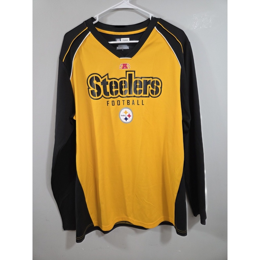 Pittsburgh Steeler NFL Team Apparel Yellow Black Long Sleeve Shirt Large FLAW